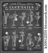 Famous Cocktails Illustrations Blackboard Menu Famous Cocktails Illustrations Blackboard Menu