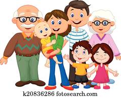 feliz, caricatura, familia