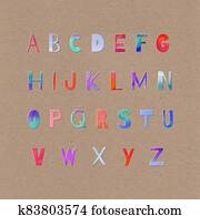Hand painted watercolor alphabet letters in violet, blue and pink on craft paper Hand painted watercolor alphabet letters in violet, blue and pink on craft paper