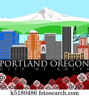 portland, stadtzentrum, skyline, mit, einfassung haube, und, fluss, farben