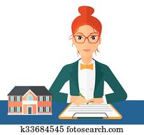 Real estate agent signing contract. Real estate agent signing contract.