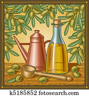 Retro olive oil still life Retro olive oil still life