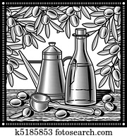 Retro olive oil still life Retro olive oil still life