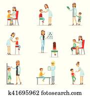 ילדים, ב, בדיקה כללית רפואית, עם, נקבה, רופא ילדים, רופאים, לעשות, בחינה פיסית, ל, ה, לפני בהס, בריאות, פיקוח