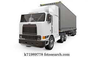 A large retro white truck with a sleeping part and an aerodynamic extension carries a trailer with a sea container. 3d rendering. A large retro white truck with a sleeping part and an aerodynamic extension carries a trailer with a sea container. 3d rendering.