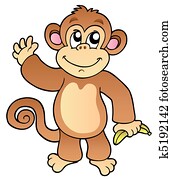 Cartoon waving monkey with banana Cartoon waving monkey with banana
