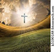 Cross radiates light in sky Cross radiates light in sky