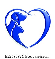 Dog cat blue heart love, 3D graphic Dog cat blue heart love, 3D graphic