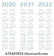 English Calendar 2020-2021-2022 vector English Calendar 2020-2021-2022 vector
