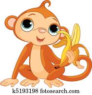 engraçado, macaco, com, banana