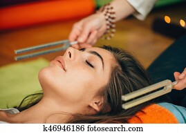 garfo afinando, em, som, terapia