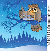 Owl family in winter