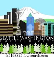 Seattle Downtown Skyline with Mount Rainier Color Seattle Downtown Skyline with Mount Rainier Color