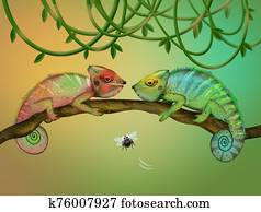 two chameleons on the branch two chameleons on the branch