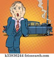 Car accident man panic Car accident man panic