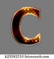 Christmas letter C with glowing light texture