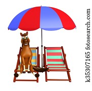 cute Horse cartoon character with beach chair