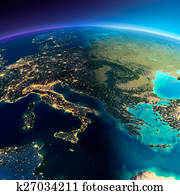 detalhado, earth., itália, grécia, e, mar mediterrâneo detalhado, earth., itália, grécia, e, mar mediterrâneo