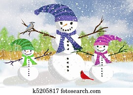 ei, snowman, familie, skuespill, inn, det, snø