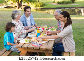 Extended family having an outdoor lunch