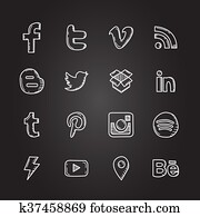 Hand drawn vector illustration set of social media sign icon and symbol Hand drawn vector illustration set of social media sign icon and symbol
