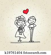 hand, teckning, tecknad film, glad, bröllop