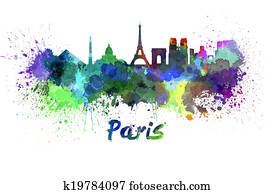 paris, skyline, em, aquarela