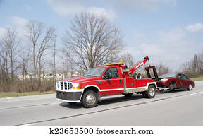Red Tow Truck Towing Car Red Tow Truck Towing Car
