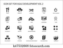ágil, software, desenvolvimento, vetorial, ícone, jogo