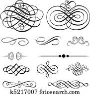 vector, victoriano, ornamento, conjunto