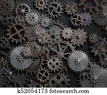 הילוכים, ו, שיניים בגלגל, הבל, פנק, מכני, רקע, 3d, דוגמה