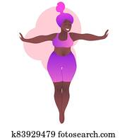 פלוס, מדוד, כארוי, גברת, לעשות, יוגה, class., וקטור, דוגמה, הפרד, ב, white., bodypositive., אטרקטיבי, שוקל מדי, woman., tadasana,, הר מניח, או, samasthiti