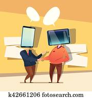 dos, hombre de negocios, célula, elegante, teléfono, cabeza, social, red, comunicación