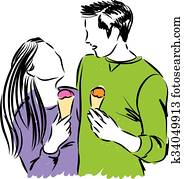 happy couple eating ice cream illus happy couple eating ice cream illus