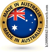 hecho, en, australia, oro, etiqueta, vector, ilustración