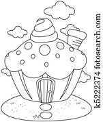 Line Art Cupcake House Line Art Cupcake House