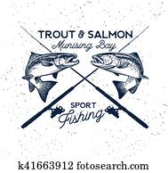 pesca, vector, logo., salmón, pez, icon.