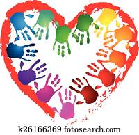 Teamwork hands heart shape logo
