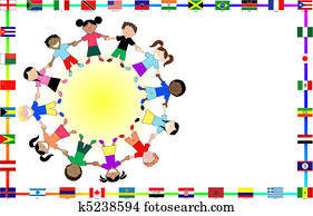 cultural, niños, con, banderas