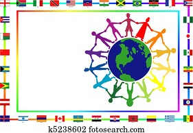 Cultural people with flags