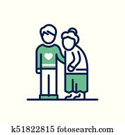 Elderly People Help - modern vector line icon. Elderly People Help - modern vector line icon.