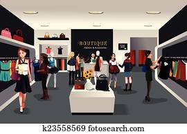 Inside modern clothing store