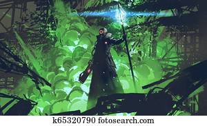 the futuristic man in black cloak the futuristic man in black cloak