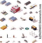 Vector isometric factory buildings set Vector isometric factory buildings set