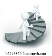 3d characters climbing steps of success 3d characters climbing steps of success