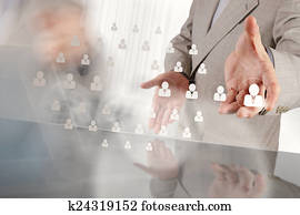 hand choosing people icon as human resources concept