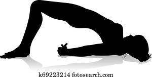 יוגה, פילטים, הנח, אישה, צללית