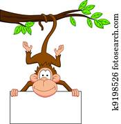 קוף, ציור היתולי, עם, סימן ריק