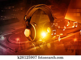 Dj mixer with headphones, Dj party background Dj mixer with headphones, Dj party background