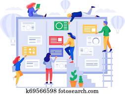 Kanban board. Agile project management, office team collaboration and projects process coherence vector illustration Kanban board. Agile project management, office team collaboration and projects process coherence vector illustration